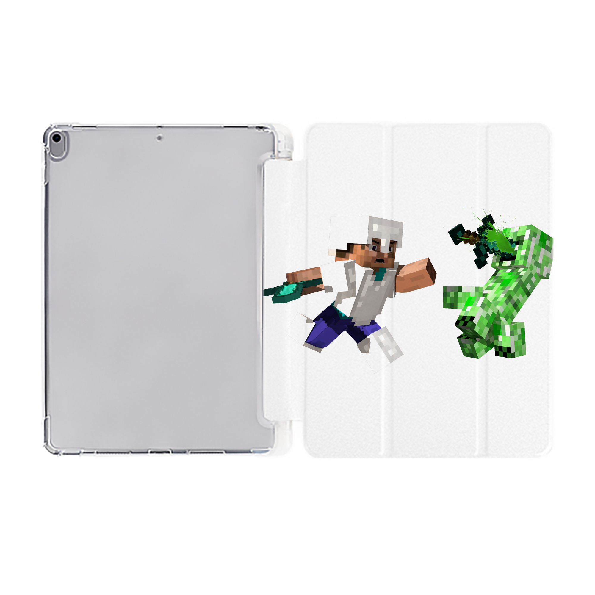（画像用） マインクラフト ブロックの世界 Minecraft MC Block world IPad ケース ペン収納付き 三つ折りスタンド PUレザー×シリコン 対応機種9.5/10.5/10.9インチ